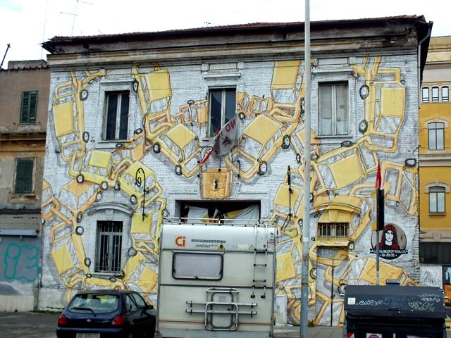 Graffiti  zona Ostiense: 12 - Blu (Italia)