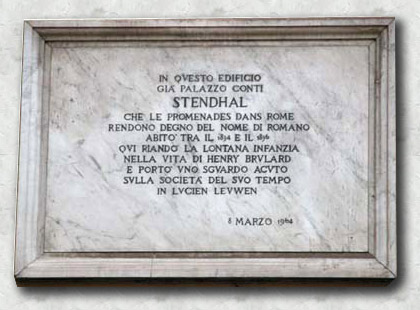 Targa commemorativa la residenza di Stendhal all'Hotel Minerva